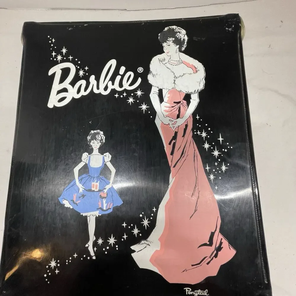 Original Vtg 1962 Barbie Doll Black Vinyl Wardrobe Carry Case Enchanted Evening